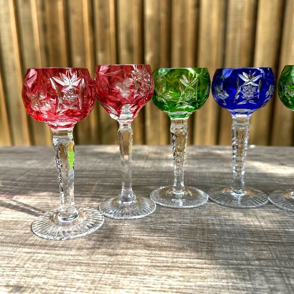 Vineyard by Bayel 4.5" Cordial Glasses Cut to Clear Crystal Bohemian Set of 7 - Picture 7 of 16